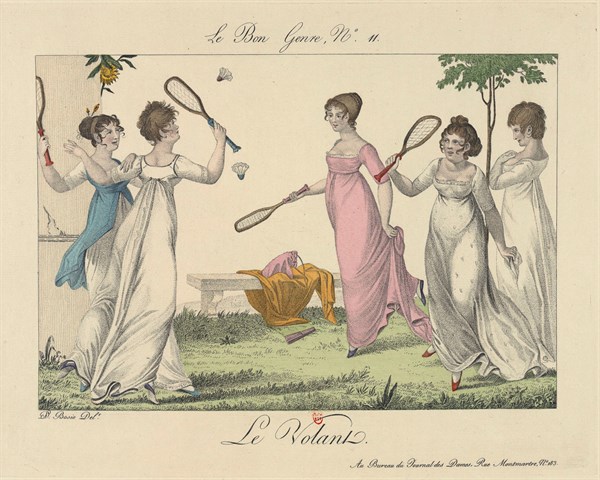 Bosio, Young women playing badminton in a garden