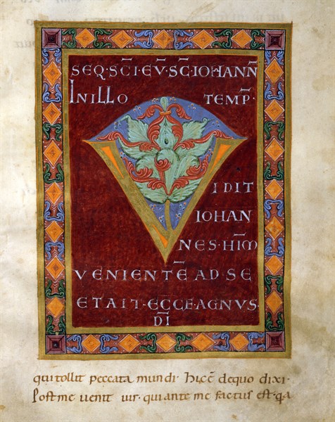 Evangéliaire de l'Ecole de Reichenau, Lettrine "V"