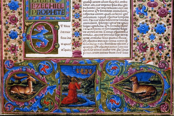 Bible de Borso d'Este, Incipit du Livre d'Ezechiel (détail)