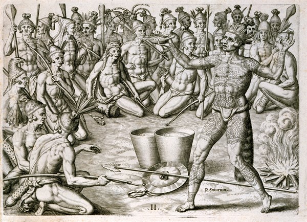 Saturiwa preparing his warriors for battle