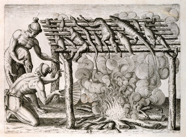 An indigenous tribe cooking in Florida