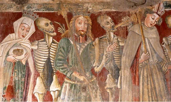 L'Evêque, le roi et la reine accompagnés par la Mort