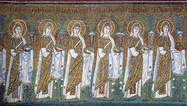 Basilique Sant'Apollinare Nuovo à Ravenne : la procession des Vierges martyres