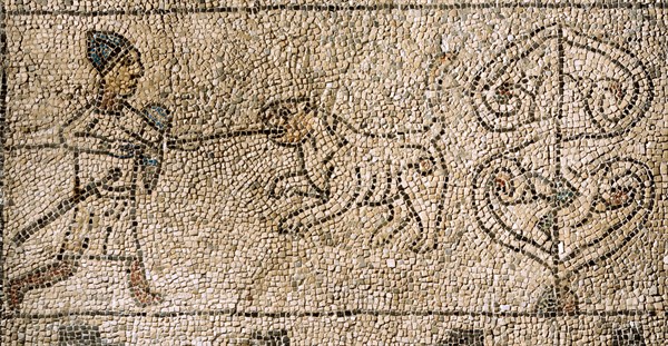 Mosaïque : chasseur armée d'une lance