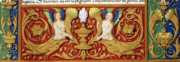 Female finned figures with horn of plenty