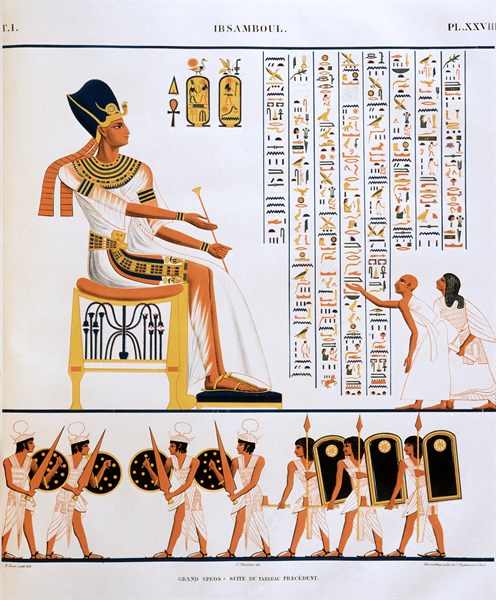 Champollion, hieroglyphs on the north wall of the Great Gallery of the Abu Simbel Temple