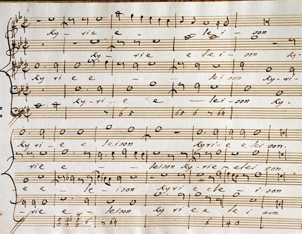 Copie manuscrite de la partition "Messa a quattro voci Kyrie Eleison", de Pier Luigi da Palestrina