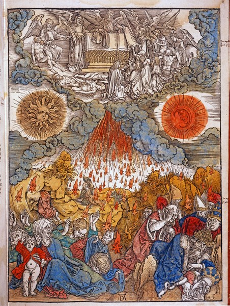 Albrecht Durer. The sixth seal. The earthquake. The occultation of the sun. The moon turns blood red, and the stars fall to the earth