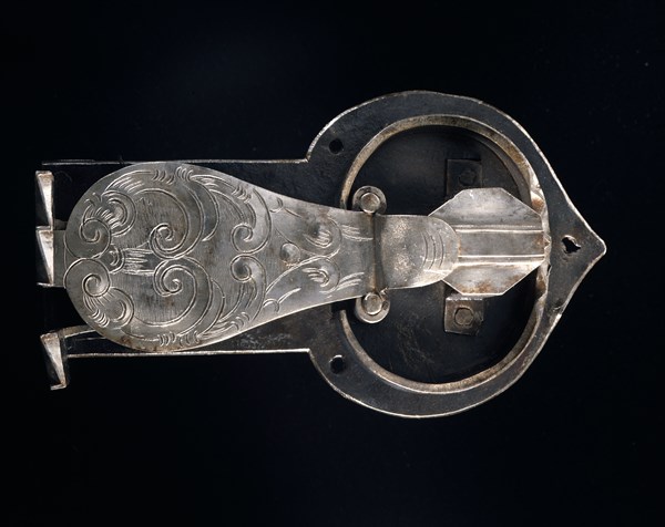 Engraved metal lock.