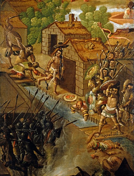 Paravent décoré de scènes de la conquête espagnole