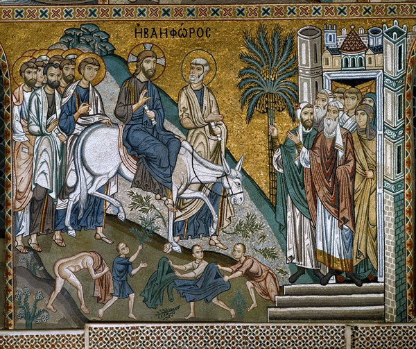 L'Entrée du Christ à Jérusalem. Mosaïque de la chapelle palatine de Palerme