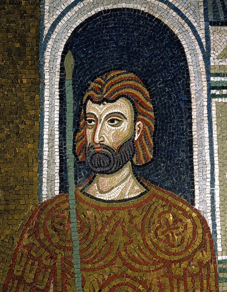 Chapelle palatine de Palerme
Mosaïque byzantine de la nef
Détail : soldat armé de sa