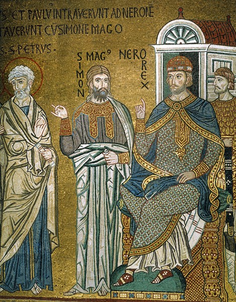 Chapelle palatine de Palerme
Mosaïque byzantine de la nef
Simon le Magicien et l'empereur