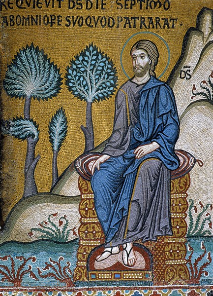Chapelle palatine de Palerme
Mosaïque byzantine
La Genèse
Dieu se repose et sanctifie le