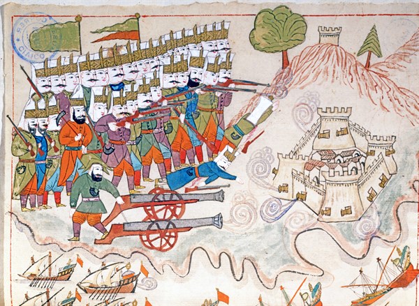 Les troupes ottomanes à la reconquête de l'île de Lemnos en Mer Egée occupée par les Vénitiens (détail)