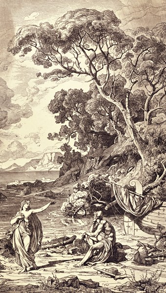 Ulysses meets the nymph Calypso on the Island of Ogygygy