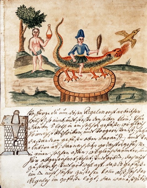 Phase de l'Opus Alchemicus, manuscrit alchimique "Clavis Artis" attribué à Zoroastre (Zarathoustra)