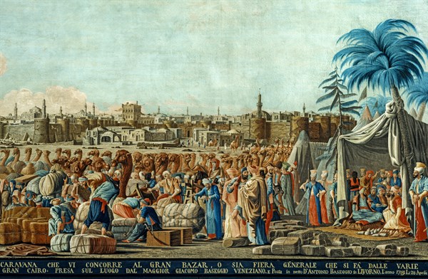 Baseggio, Vue de la ville de Suez en mer Rouge, avec des caravanes et des marchands des différentes nations de l'est de l'Afrique qui viennent au grand marché (détail)