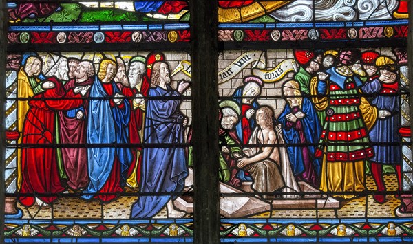 Vitrail de la Vie de sainte Madeleine : la Résurrection de Lazare