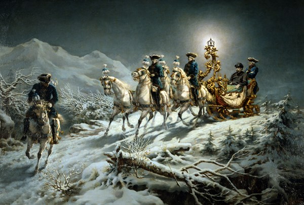 Louis II de Bavière lors d'une promenade nocturne en traîneau dans les Alpes d'Ammergau