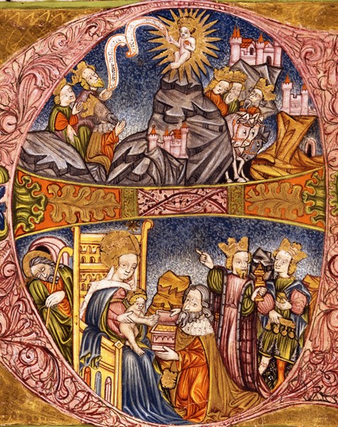 Initiale enluminée : l'Adoration des Mages