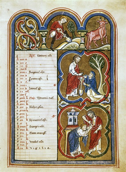 Miniature du Psautier Beatae Elisabeth, le mois d'avril