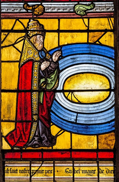 Vitrail de la Genèse : Dieu sépare la lumière des ténèbres et crée le jour et la nuit
