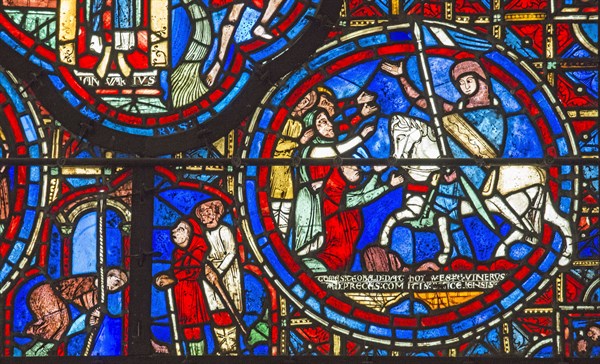 Chartres Cathedral, stained glass window of the Zodiac and the Works of the Months