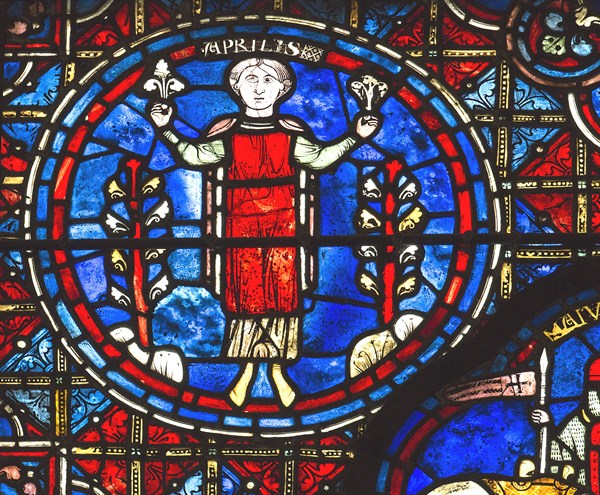 Chartres Cathedral, stained glass window of the Zodiac and the Works of the Months
