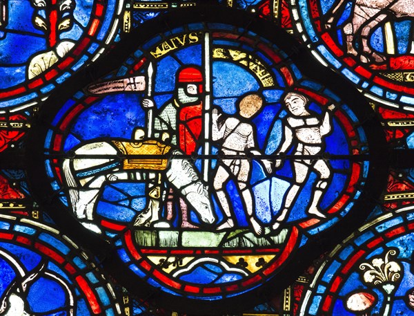 Chartres Cathedral, stained glass window of the Zodiac and the Works of the Months