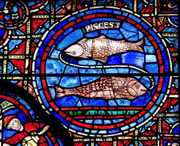 Chartres Cathedral, stained glass window of the Zodiac and the Works of the Months