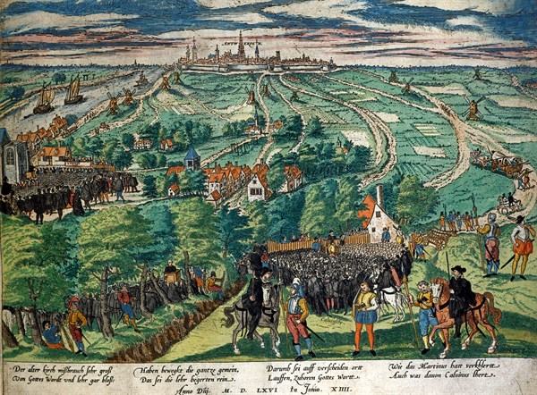 Hogenberg, Protestants in the Antwerp region listen to Calvin's doctrines