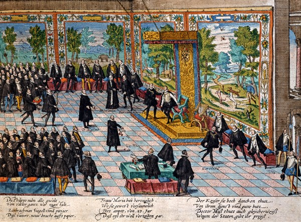 Hogenberg, Abdication of Charles V of Spain in 1556