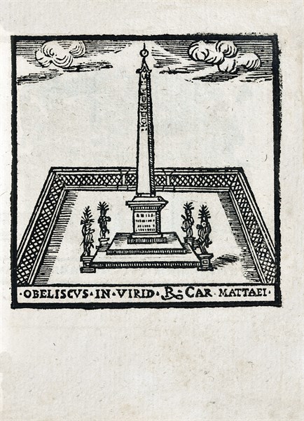 Obeliscus in virid R. Car. Mattaei: Obelisk at the Villa Celimontana in Rome