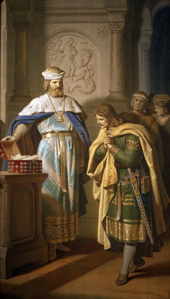 Ferdinand von Piloty, le landgrave Hermann de Thuringe rend son livre à Hendrik van Veldeke