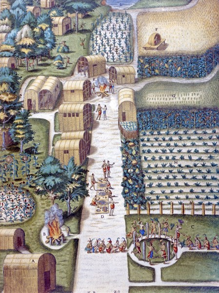 Théodore de Bry, La ville de Secota en Virginie et ses jardins potagers