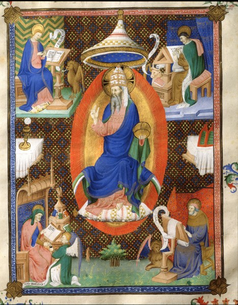 Dieu entouré des quatre Evangélistes, Bréviaire de Gérard de Montaigu