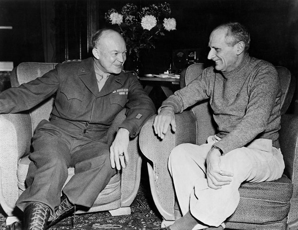Allied military chiefs confer in Belgium (late 1944).