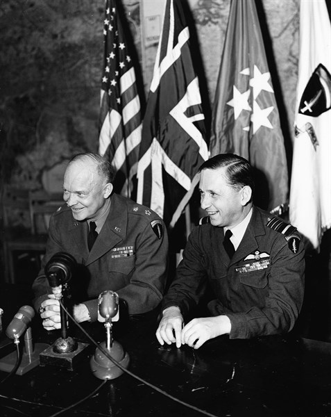 Annoucement of German unconditional surrender in Reims May 7, 1945