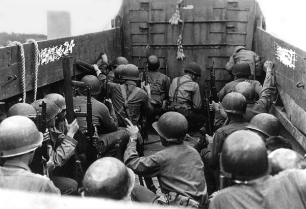 American troops prepare to land on Cezembre off St Malo, September 2, 1944