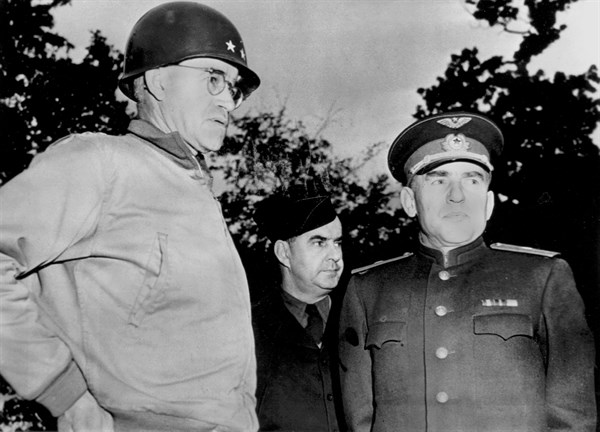 Russian officers visit Normandy front, July 13, 1944