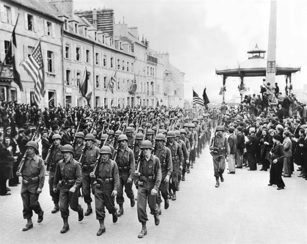 Victory March in Cherbourg, June 27, 1944