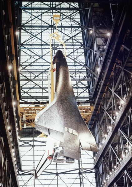 The assembly of the space shuttle Columbia is completed, November 1980
