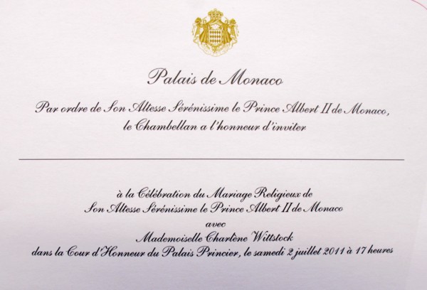 Carton d'invitation du mariage entre Albert II de Monaco et Charlène Wittstock