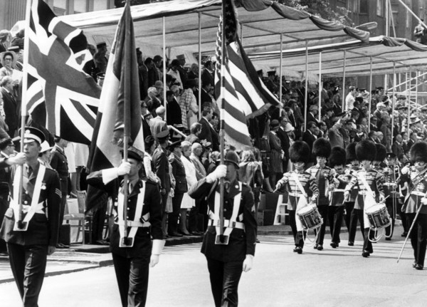 Flag bearers during a military parade at the 'Armed Forces Day' in Berlin