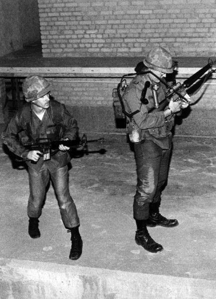 Military training of the US army in the underground of Berlin