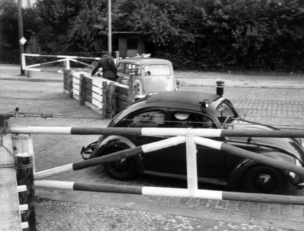 West Berlin police cars at Berlin checkpoint Sandkrugbrücke