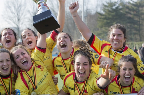 03 March 2018, Belgium, Brussels: Rugby Europe Women XV Championship 2018. Isabel Rico and Lourdes