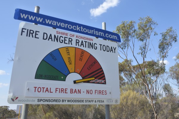 Fire Danger Ratings road sign indicating catastrophic level