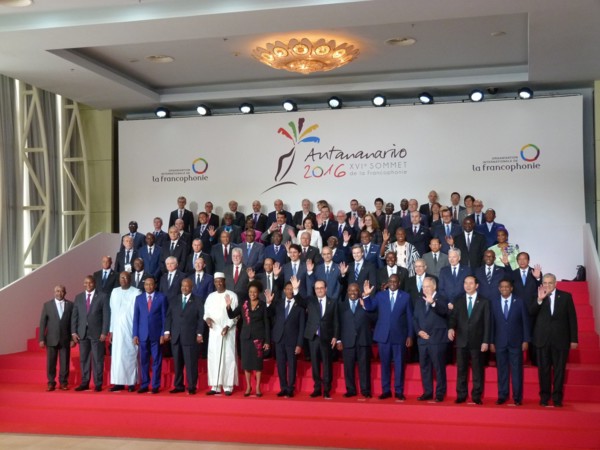 France's President Francois Hollande among French-speaking leaders at the Francophile Summit in Antananario, Madagascar, 26 November 2016